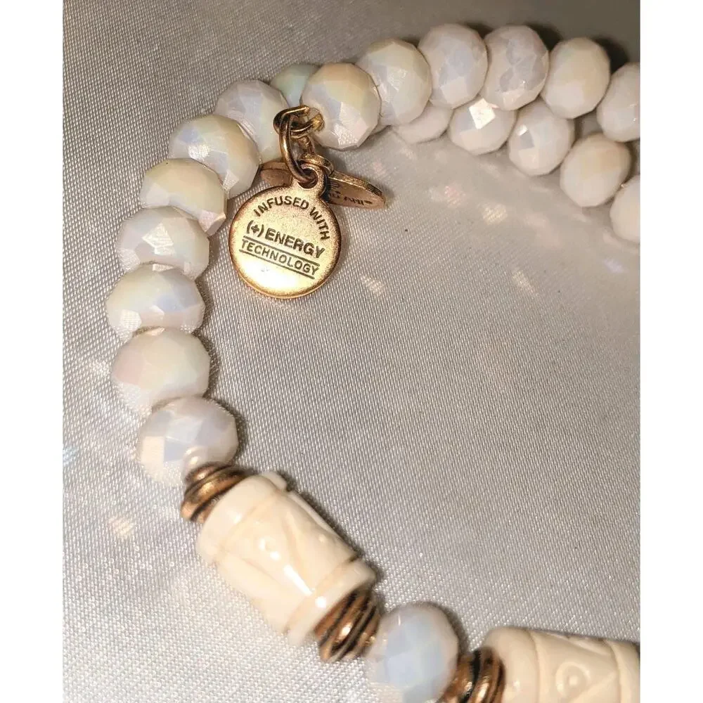 Alex and Ani Deep Sea Wrap Shore Gold Wrap Beaded Bangle Bracelet EUC